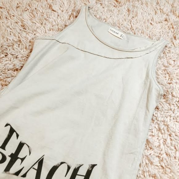 Luukaa Cream Asymmetric "Teach Peace" Dress - Picture 5 of 11